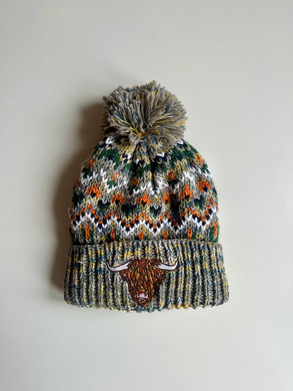 Highland Cow Beanie with Orange Pattern