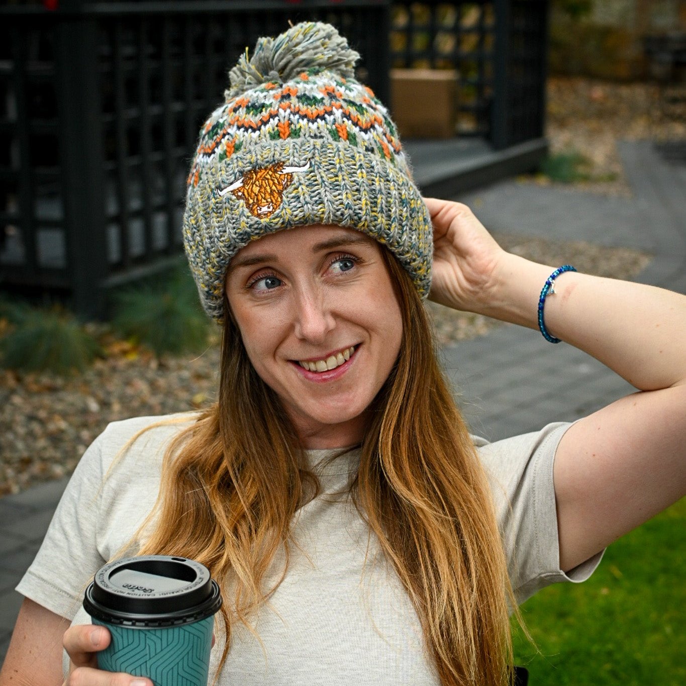 Highland Cow Orange Patterned Beanie
